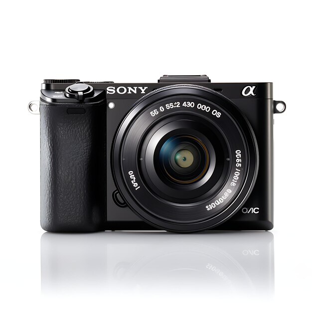 Photo isolé de l'appareil photo sans miroir sony alpha a6000 compact et portable grea sur des objets à fond blanc