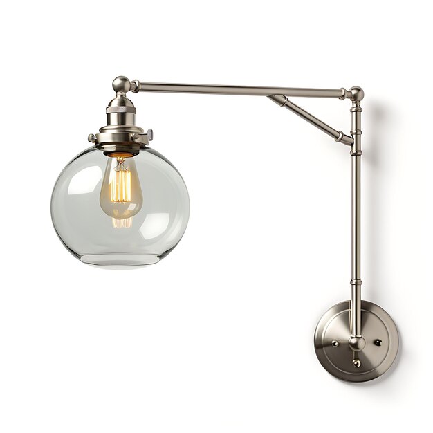 Isolé de satin nickel Swing bras avec lampe pendante globe lampe claire co créateur de contenu podcast