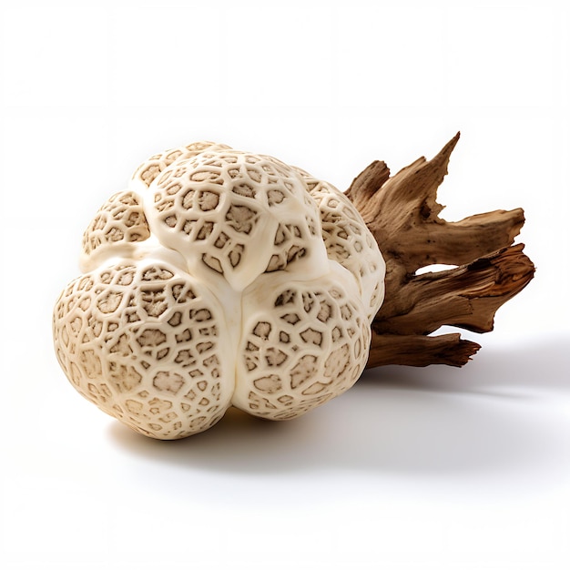 Isolé de la truffe blanche d'Alba présentant son marb complexe sur fond blanc séance photo