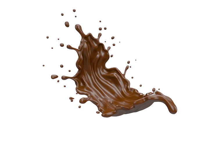 Photo isoler les éclaboussures de courbe de chocolat sur le rendu 3d de fond blanc