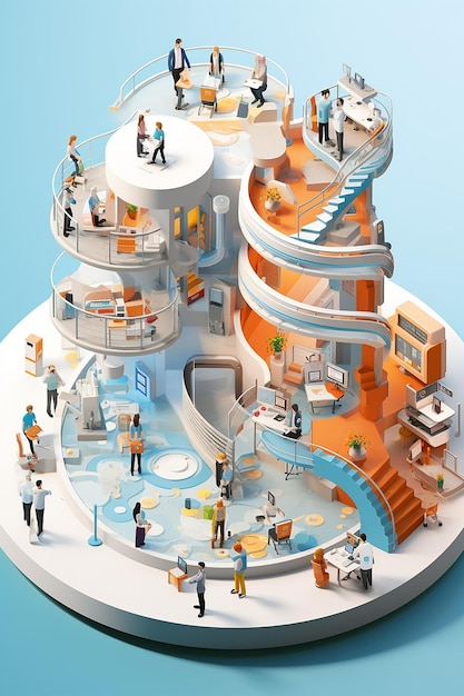 Isométrique miniature monde ingénieurs biomédicaux et informaticiens collaboration avec des médecins dans