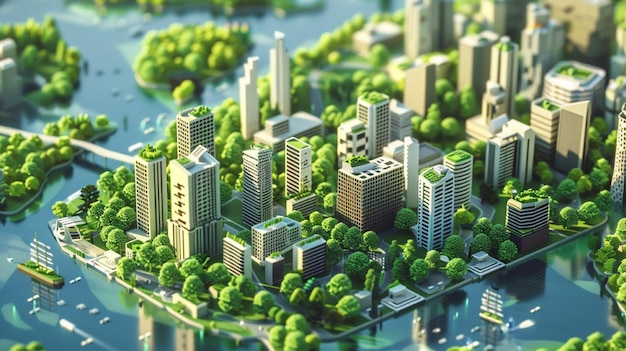Photo isométrique un modèle 3d d'une ville avec des arbres et des bâtiments