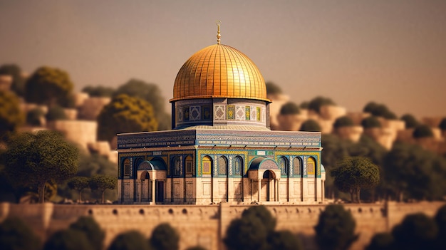 Isra Miraj avec fond d'illustration masjid al Aqsa