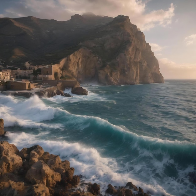 Italie canal de Sicile mer Méditerranée agitée en hiver