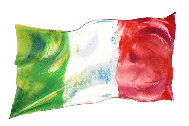 Photo italie, drapeau italien. illustration aquarelle dessinée à la main.