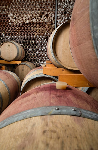 Italie Sicile Ragusa Province des tonneaux de vin en bois dans une cave à vin