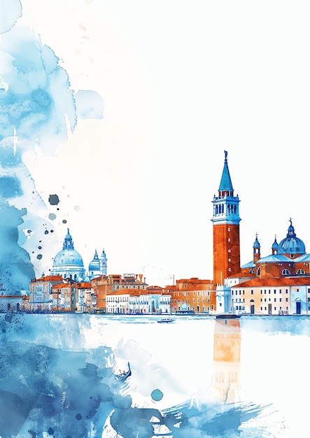 Italie Venise Palais des Doges paysage aquarelle modèle d'invitation de mariage