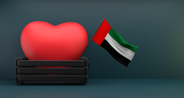 J'aime le drapeau des Émirats arabes unis Émirats arabes unis avec espace de copie de coeur travail 3D et image 3D