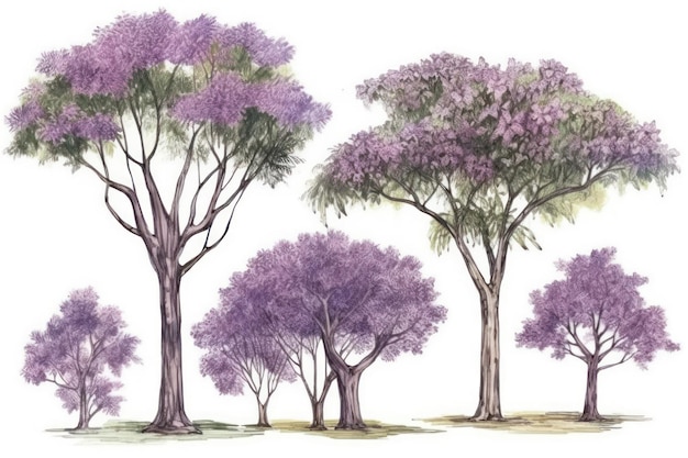 Jacaranda Trees Forest Collection Generative AI