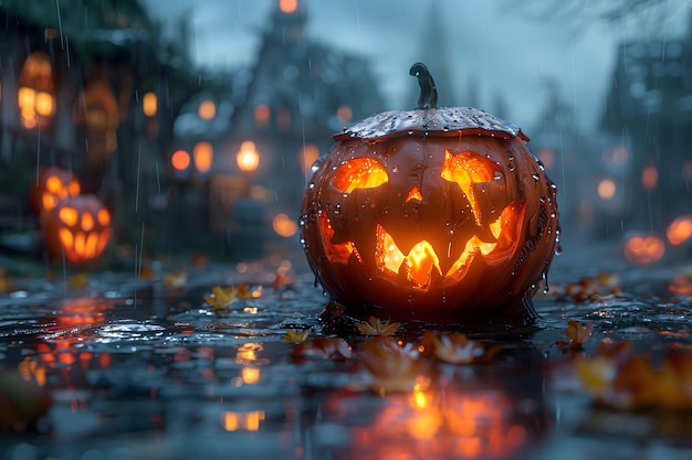 Jack O Lantern Pumpkin dans la pluie