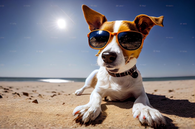 Jack russel terrier avec des lunettes de soleil mode Generative AI.