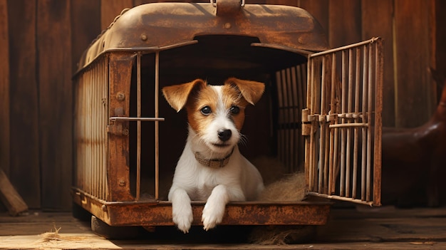 Photo le jack russell terrier en cage