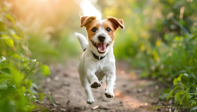 Jack Russell Terrier chien courir en plein air un jour d'été ensoleillé