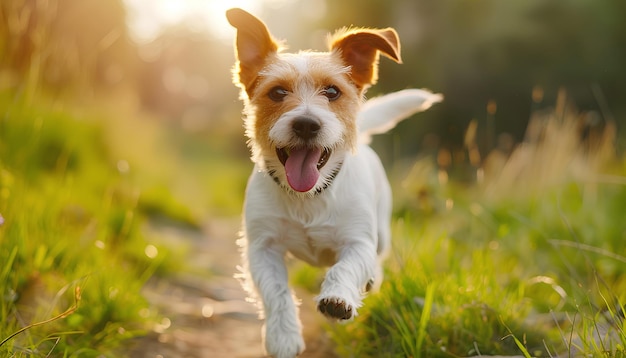 Jack Russell Terrier chien courir en plein air un jour d'été ensoleillé