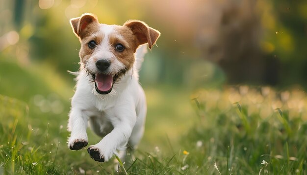 Jack Russell Terrier chien courir en plein air un jour d'été ensoleillé