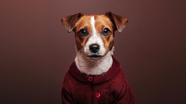 Photo jack russell terrier chien portant une chemise bordeaux génératif ai