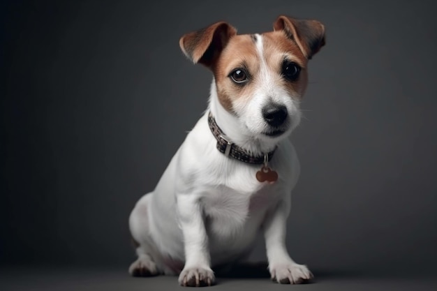 Jack russell terrier petit chien pose mignon chien ludique ou animal de compagnie jouant sur fond gris studio