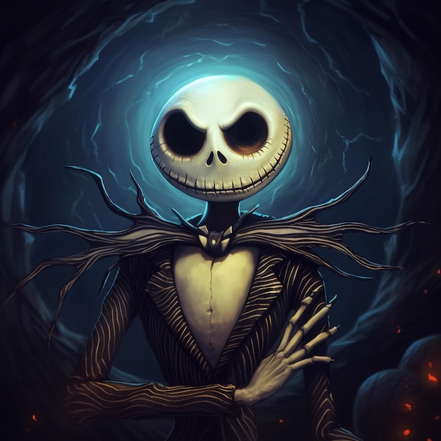 Jack Skellington dans une scène d'Halloween illustration de personnage de bande dessinée