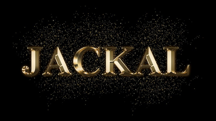 Photo jackal effet de texte en or texte en or avec des étincelles texte plaqué or effet de texte nom de l'animal
