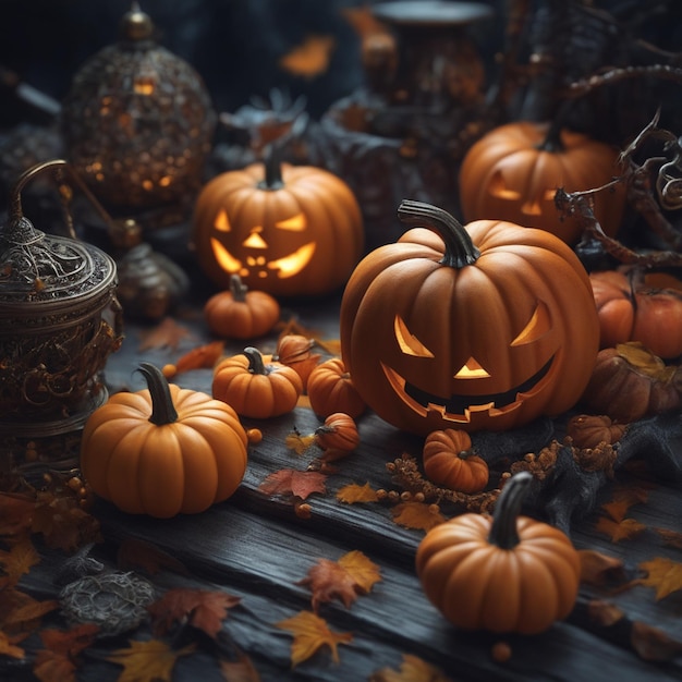 Jacko'Lanterns et décorations de citrouilles éclatantes d'Halloween