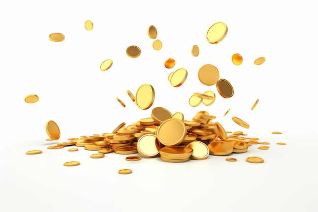 Jackpot Blitz Rendering 3D fascinant de pièces d'or s'élevant sur un fond blanc