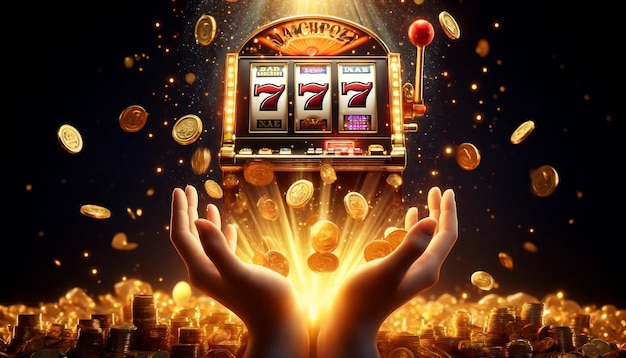 Jackpot gagné avec une machine à sous magique en lévitation