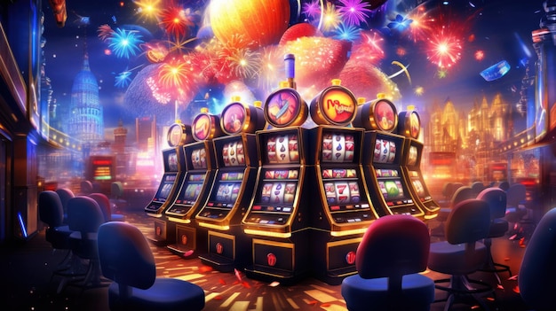 Jackpot jubilation célébrant le succès du casino au milieu des machines à sous brillantes