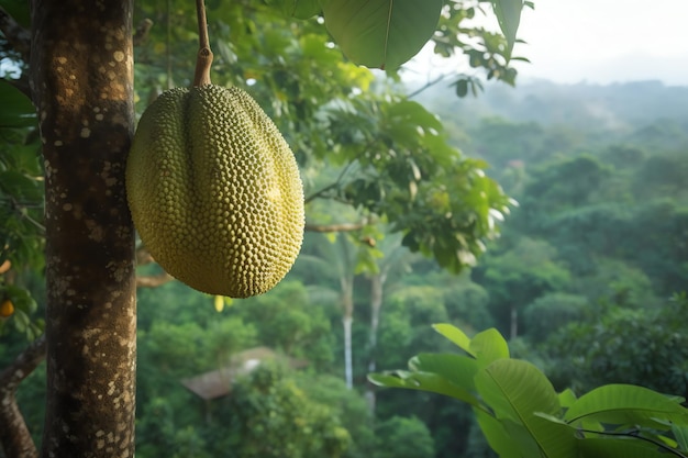 Un jacquier mûr suspendu à un arbre