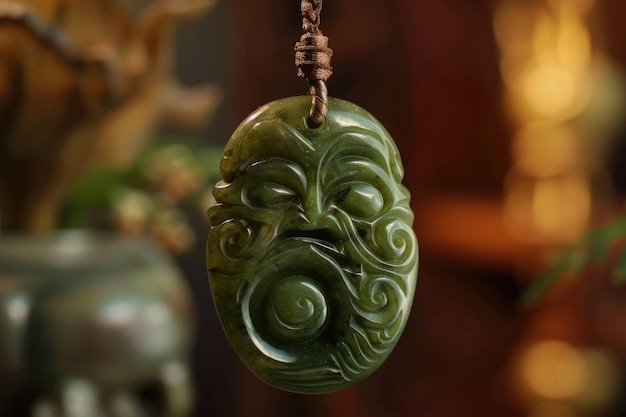 Photo jade en gros plan de maori sculpté nephrite jade pendentif en pierre verte