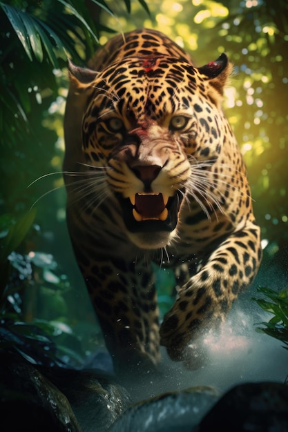 Jaguar courant dans la jungle