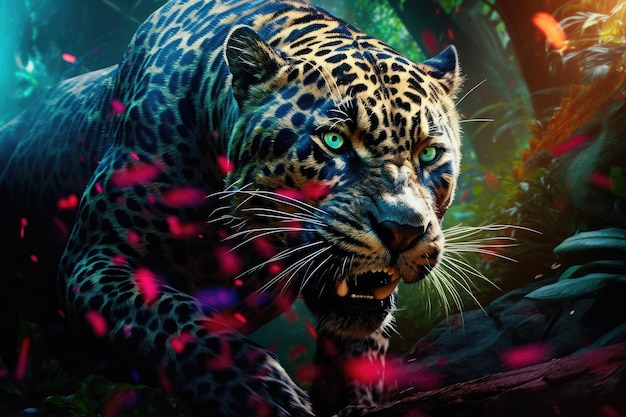 Jaguar courant dans la jungle