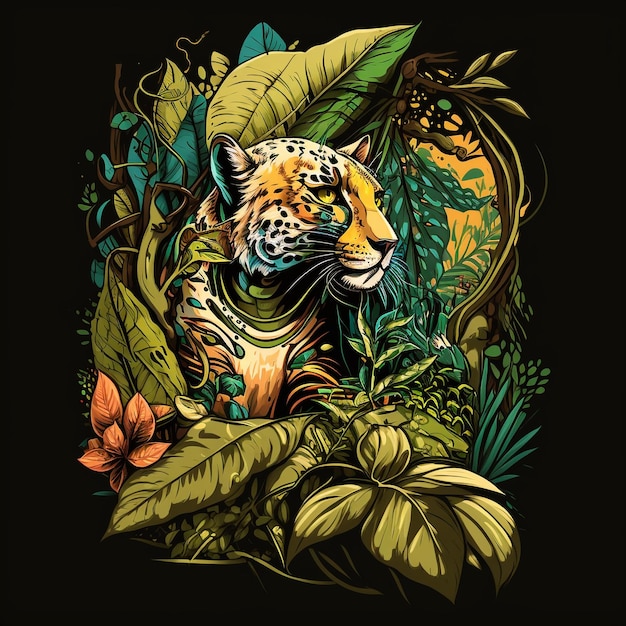 Un jaguar fait partie des plantes de la jungle.