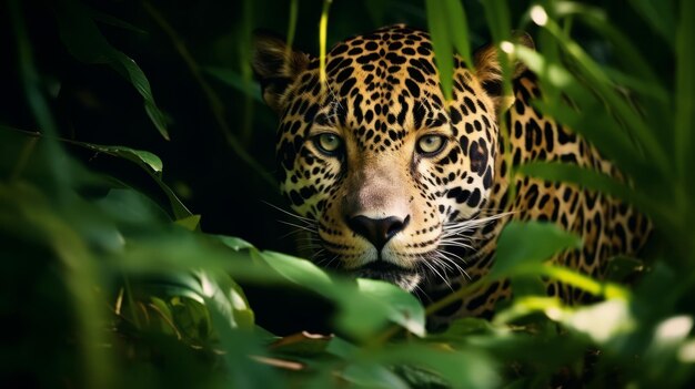 Un jaguar furtif traque sa proie dans l'ombre de la jungle