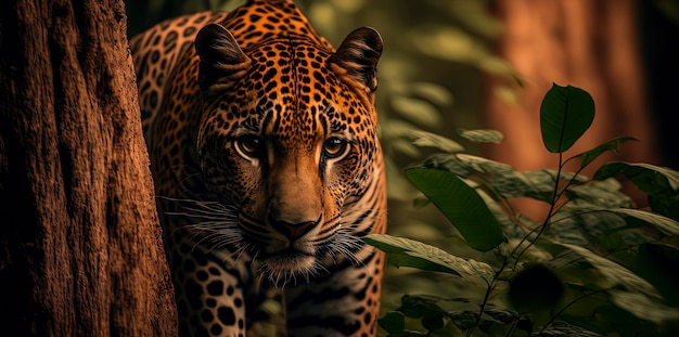 Jaguar Gros plan belle photographie d'un jaguar dans une jungle AI générative