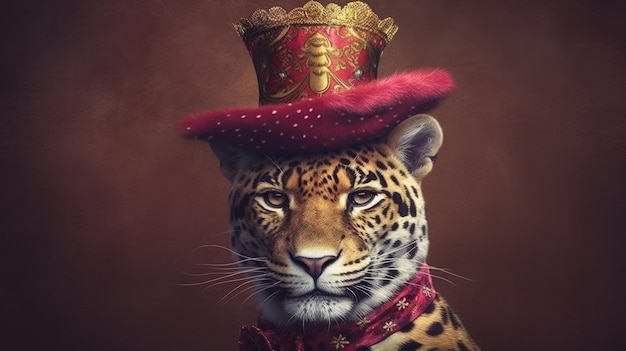 Un jaguar joyeux avec un chapeau de bouffon généré par l'IA