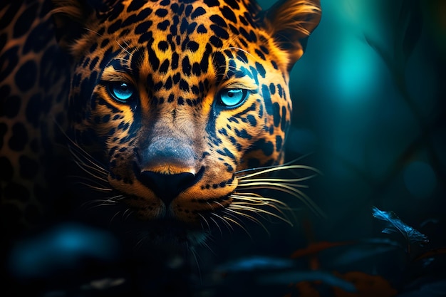 Jaguar ou léopard se cachant dans la jungle Gros plan portrait d'une panthera avec de beaux yeux et de la fourrure