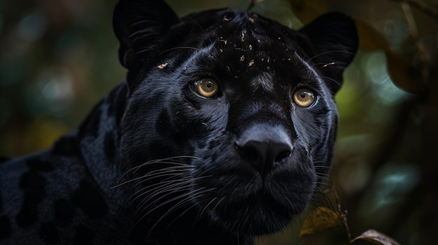 Un jaguar noir regarde la caméra.