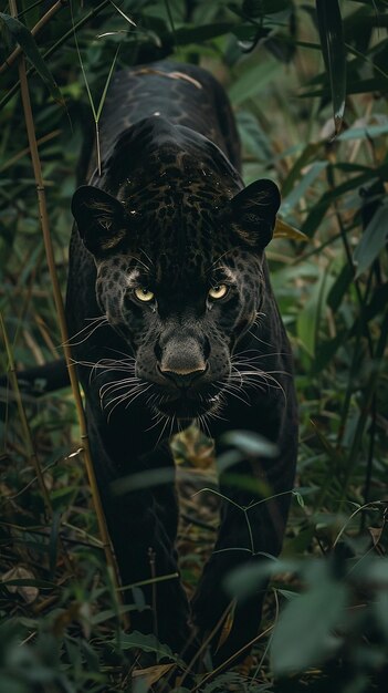 Photo un jaguar noir se tient dans la forêt.