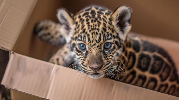 Jaguar vert dans une boîte en carton