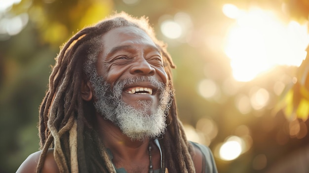 un Jamaïcain de 55 ans rayonnant avec de longs dreadlocks rayonnant de positivité et de bonheur