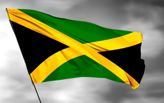jamaïque agitant le drapeau 3d et le fond de nuage gris Image