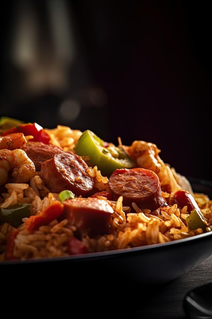 Jambalaya plat de riz créole américain et cajun générative ai