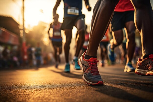 Les jambes des coureurs en gros plan sur l'IA routière