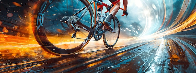 Les jambes d'un cycliste de cyclisme de piste lors d'une compétition de course à vélo avec un flou de la vitesse du cycle