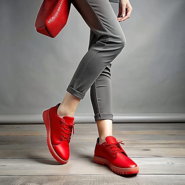 Jambes féminines dans des jeans courts et des baskets