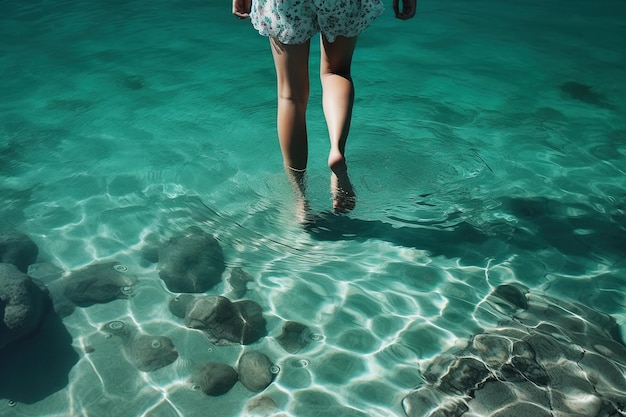 Jambes de femme dans le concept d'été de l'eau turquoise Generative Ai
