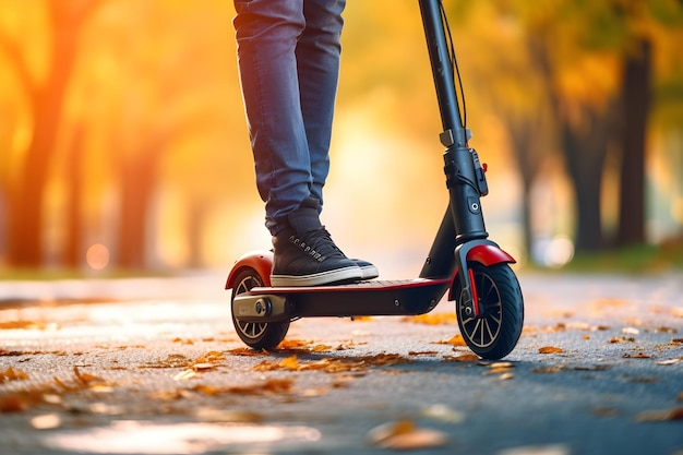 Les jambes d'une personne sur un scooter