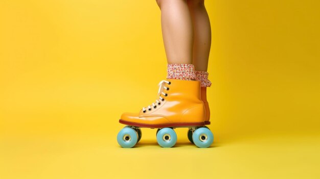 Les jambes portent des lacets de chaussures mignons avec des pales à rouleaux à quatre roues Illustration IA générative