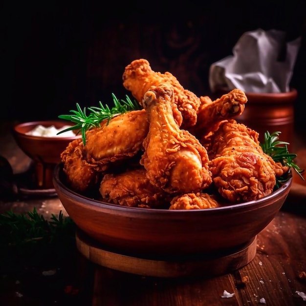 Jambes de poulet frites avec sauce et herbes