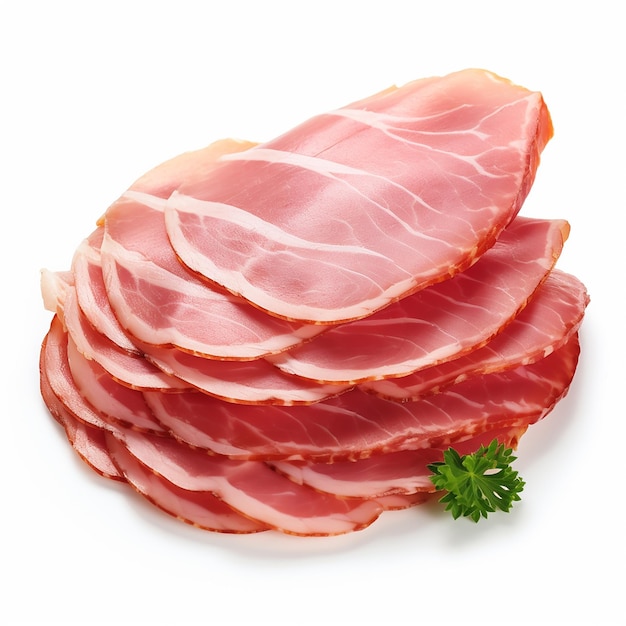 Jambon de charcuterie en fines tranches sur fond blanc